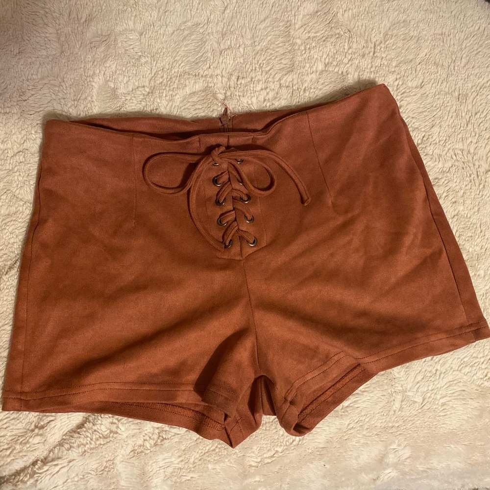 Tan brown high waisted suede shorts